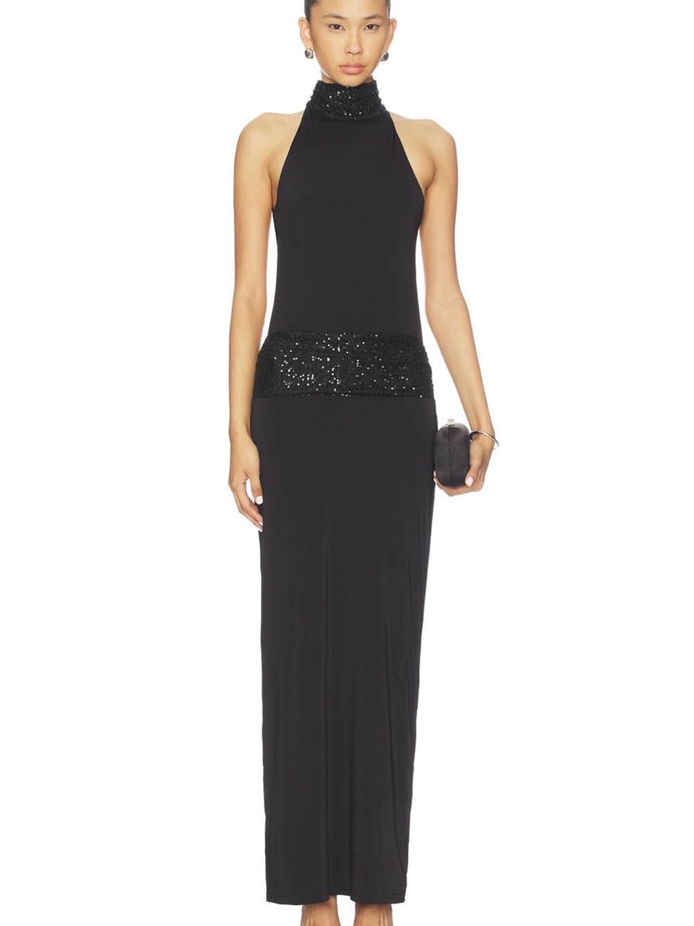 superdown Black Halter Maxi Dress with Sequin Waist - Picture 1 of 5